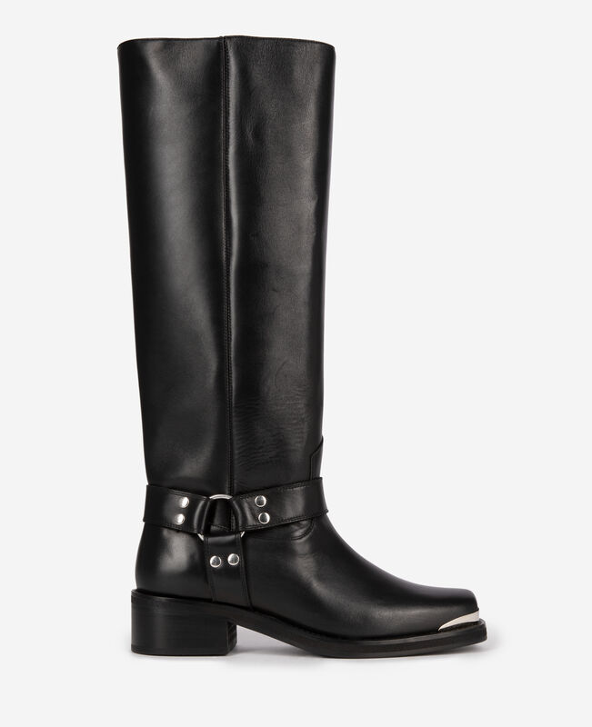 The Kooples FEMME BLACK bottes à sangles en cuir noir