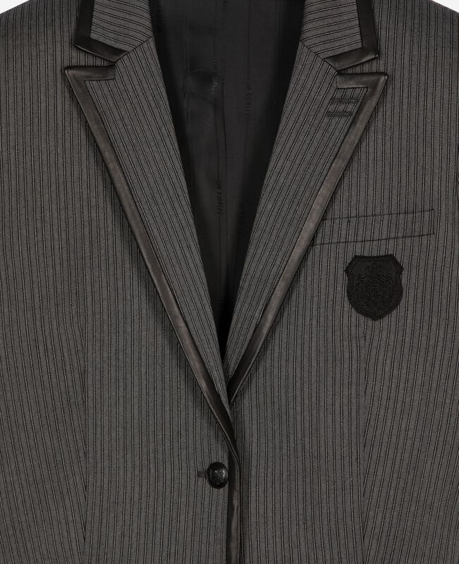 The Kooples FEMME DARK GREY veste à rayures en laine mélangée grise