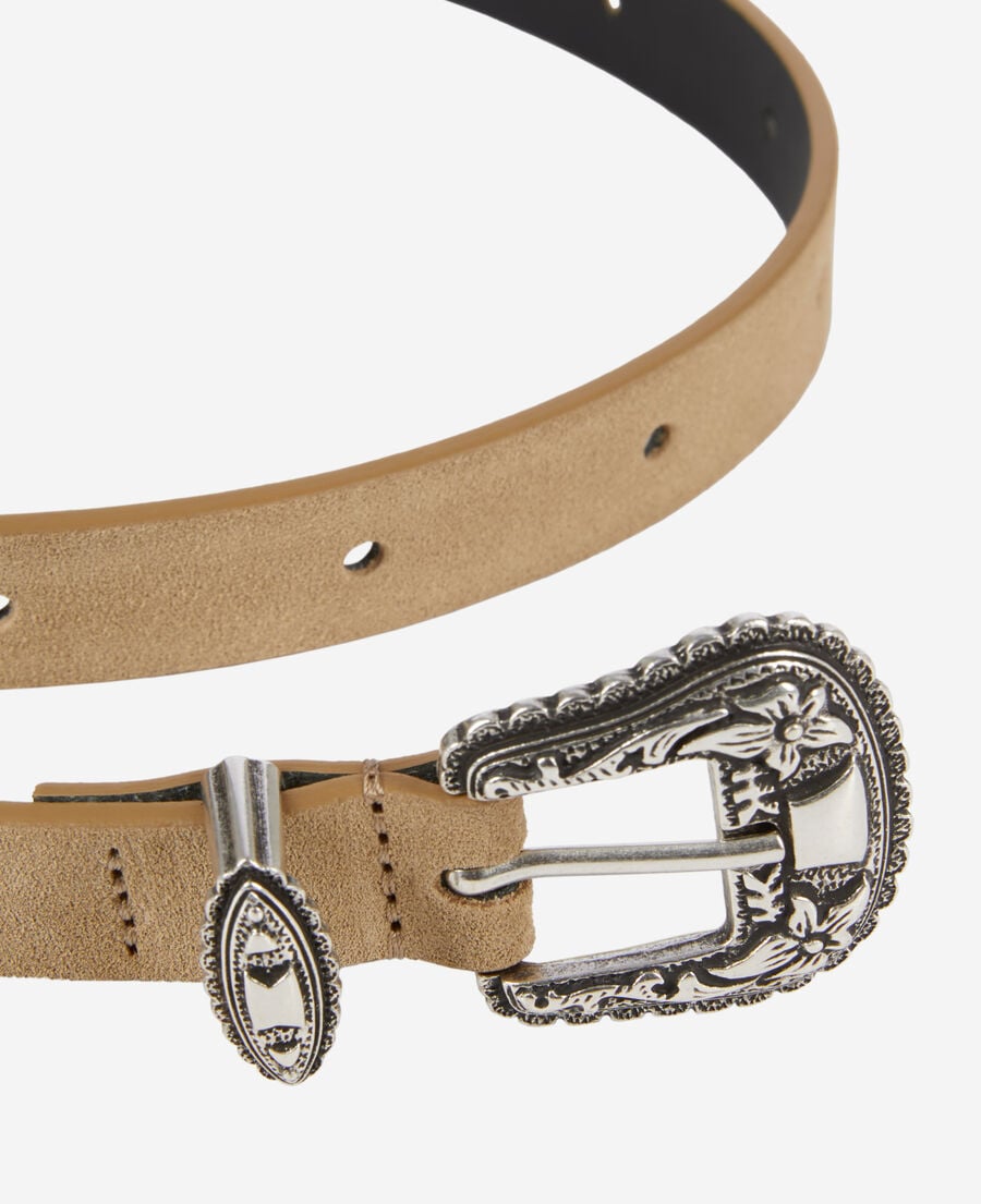 The Kooples DAMEN CAMEL / BROWN schmaler ledergürtel mit western-schließe