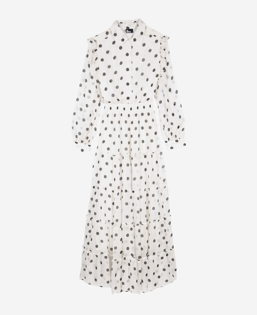 The Kooples FEMME WHITE / BLACK robe longue blanche à pois écrue