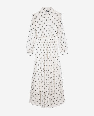 The Kooples FEMME WHITE / BLACK robe longue blanche à pois écrue