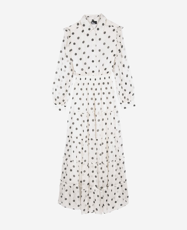 The Kooples FEMME WHITE / BLACK robe longue blanche à pois écrue