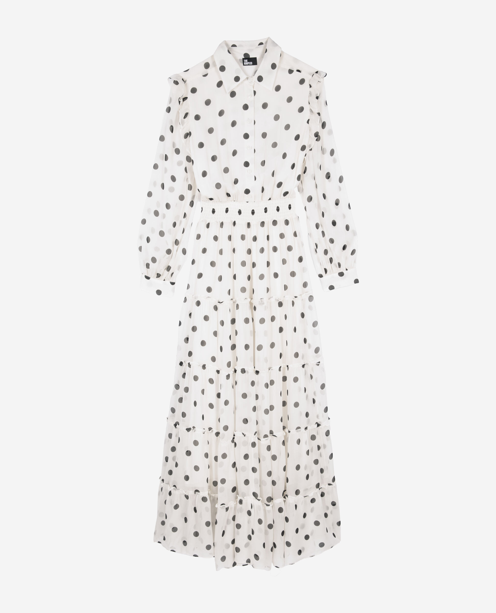 Robe longue blanche à pois écrue, WHITE / BLACK, hi-res image number null