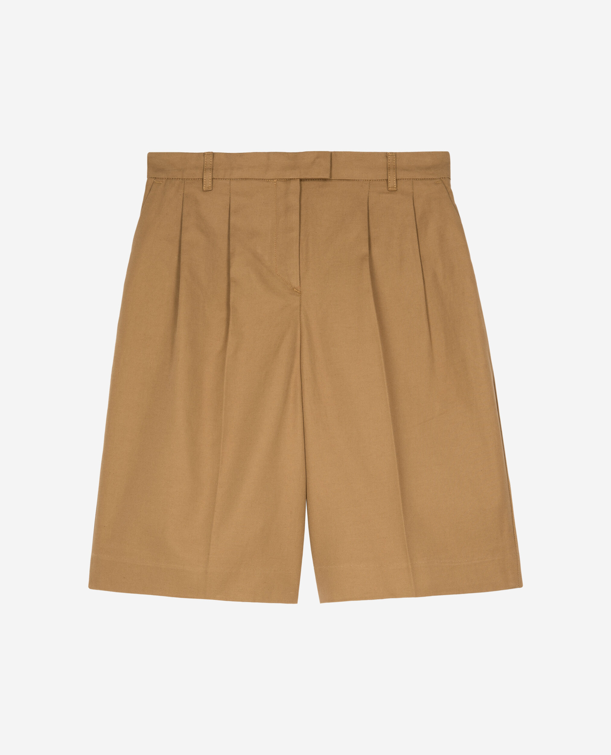 Bermuda en coton et lin camel, BROWN, hi-res image number null