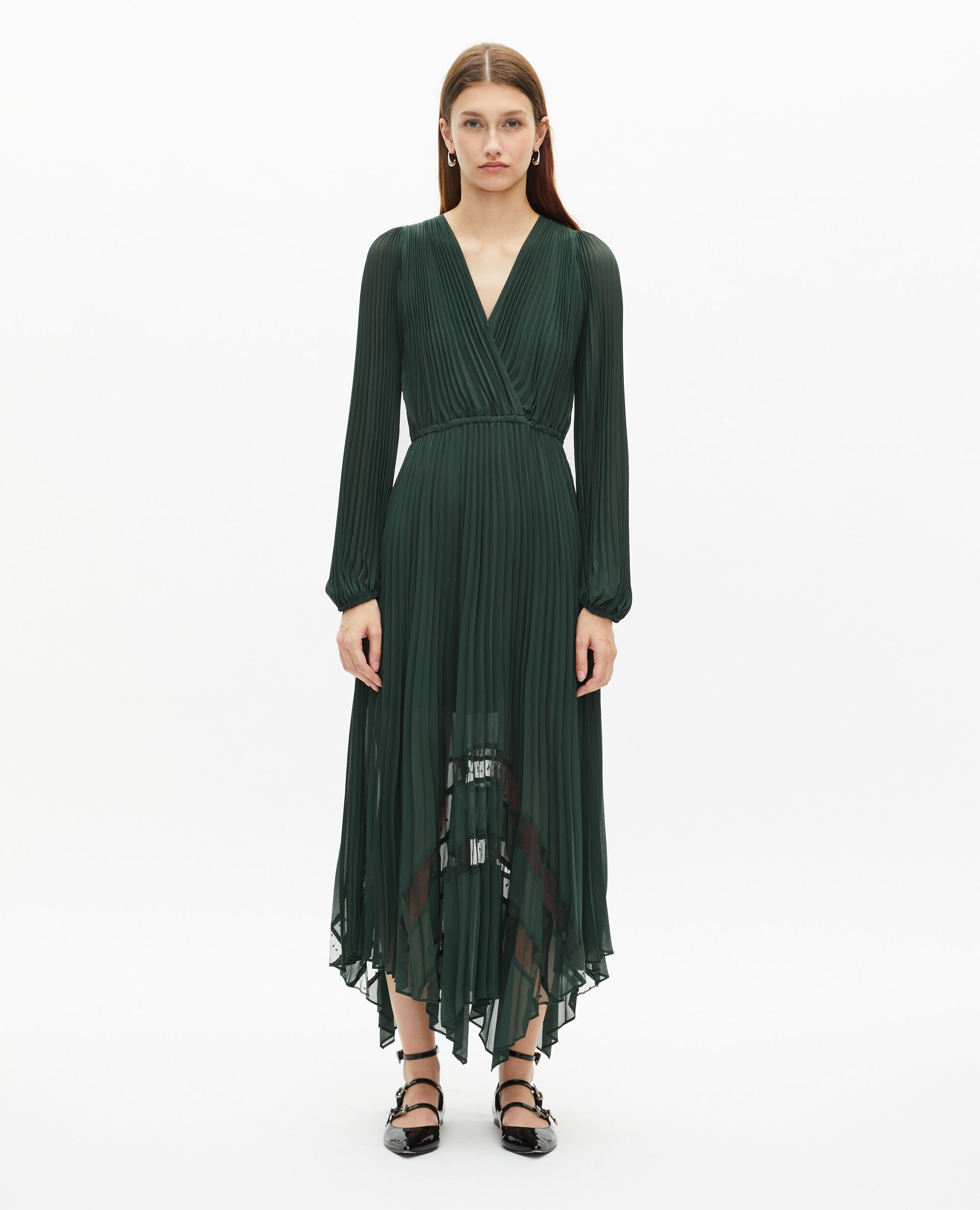Robe longue plissée verte, WOOD KAKI, hi-res image number null