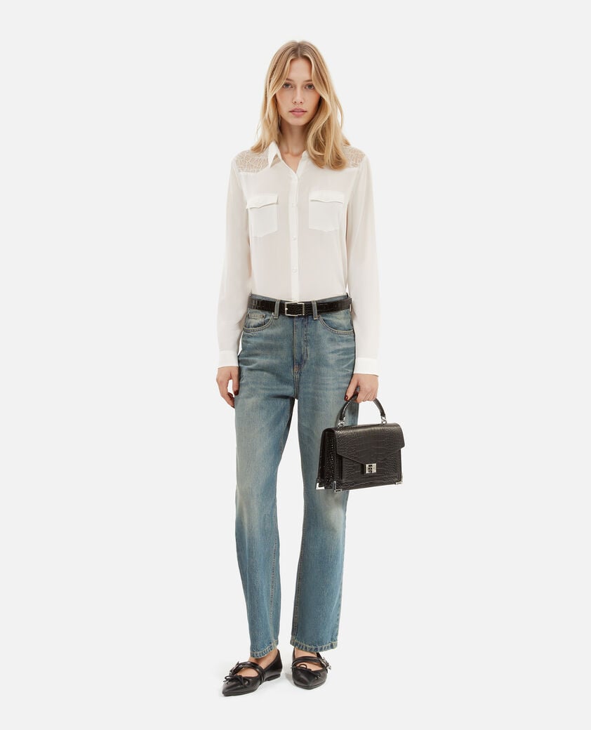 The Kooples MUJER ECRU camisa de seda con encaje crudo