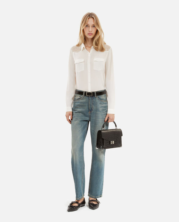 The Kooples FEMME ECRU chemise en soie avec dentelle écrue