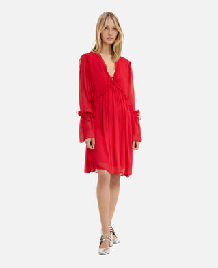 The Kooples WOMEN RED / BURGUNDY short dress with red ruffles