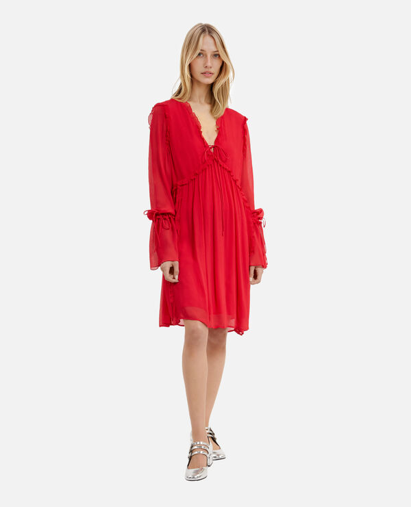 The Kooples FEMME RED / BURGUNDY robe courte avec volants rouge
