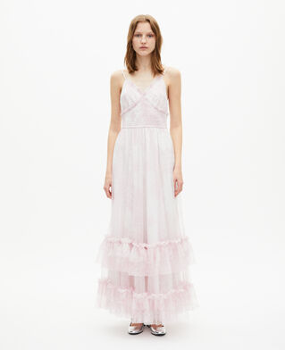 The Kooples WOMEN WHITE - PINK long dress in pale pink printed tulle