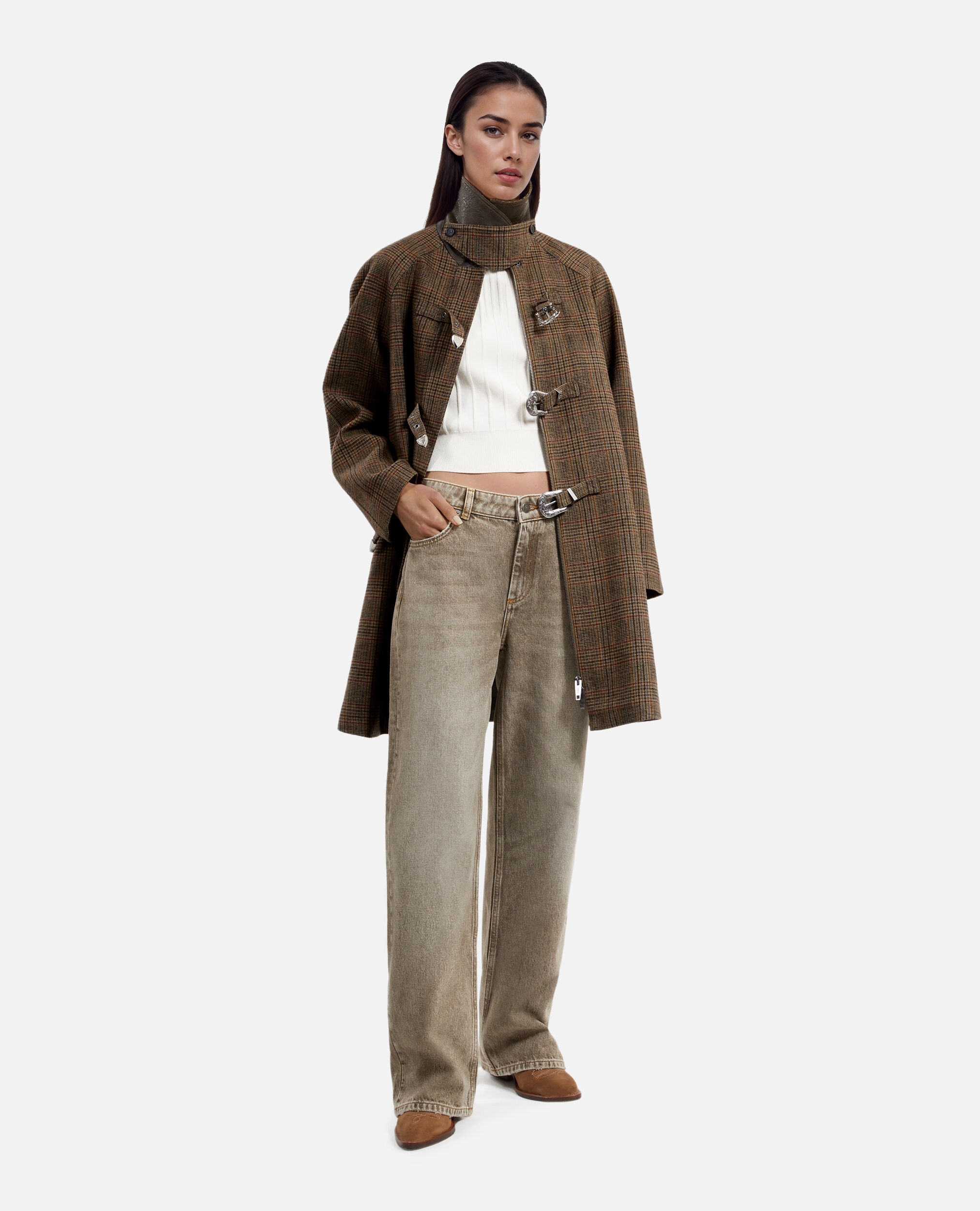 Manteau en laine Prince de Galles marron, CHOCOLATE, hi-res image number null