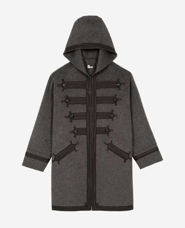 The Kooples FEMME PETROL GREY caban long à capuche en laine gris