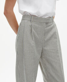 The Kooples FEMME BLANC / BLEU pantalon ample à rayures en coton et lin blanc