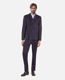 The Kooples HOMME DARK NAVY veste de costume en laine à rayures bleue foncée