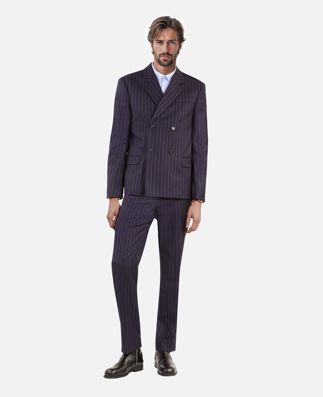 The Kooples HOMME DARK NAVY veste de costume en laine à rayures bleue foncée