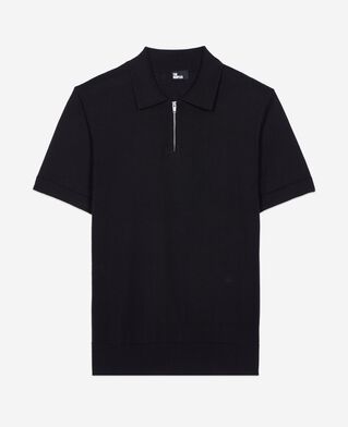 The Kooples HOMME BLACK polo en maille col zippé noir