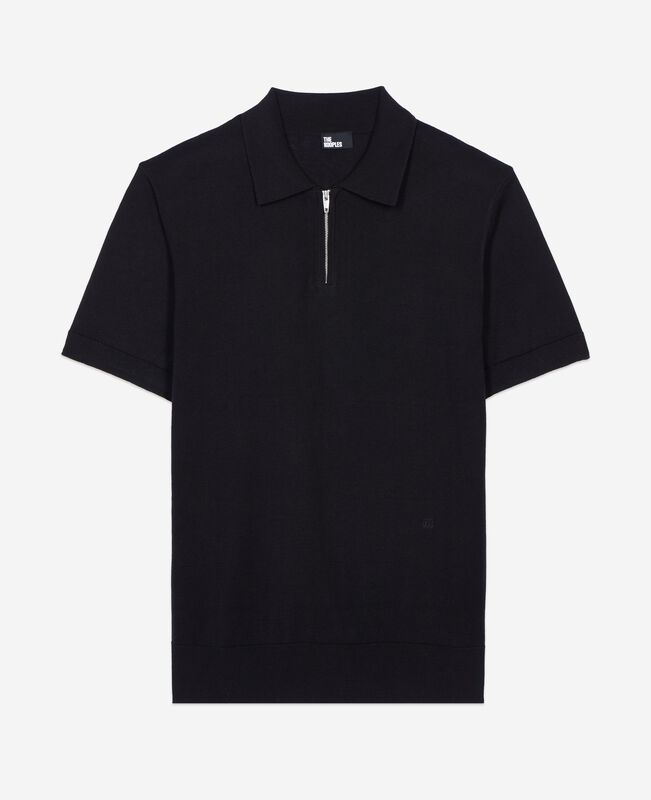 The Kooples HOMME BLACK polo en maille col zippé noir
