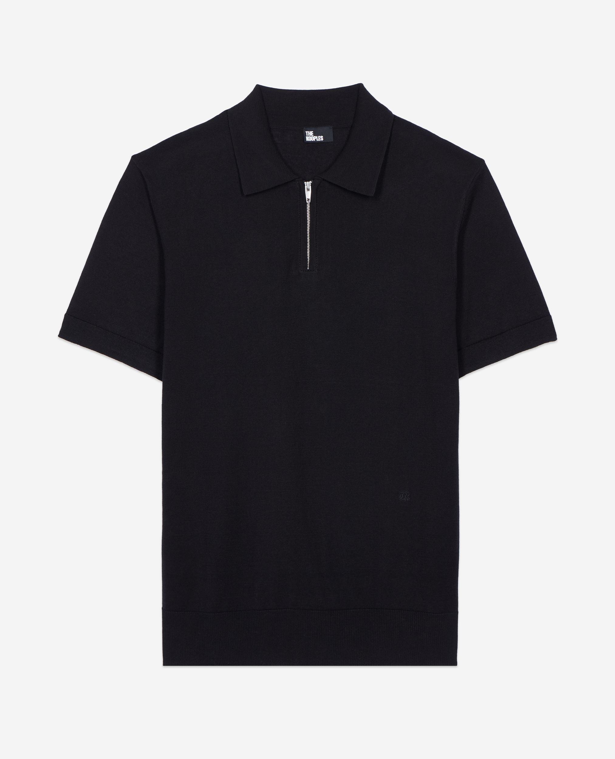 Polo en maille col zippé noir, BLACK, hi-res image number null