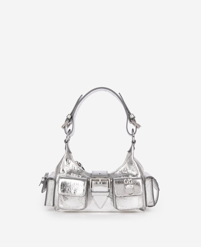 The Kooples FEMME SILVER sac amelia small en cuir craquelé argent
