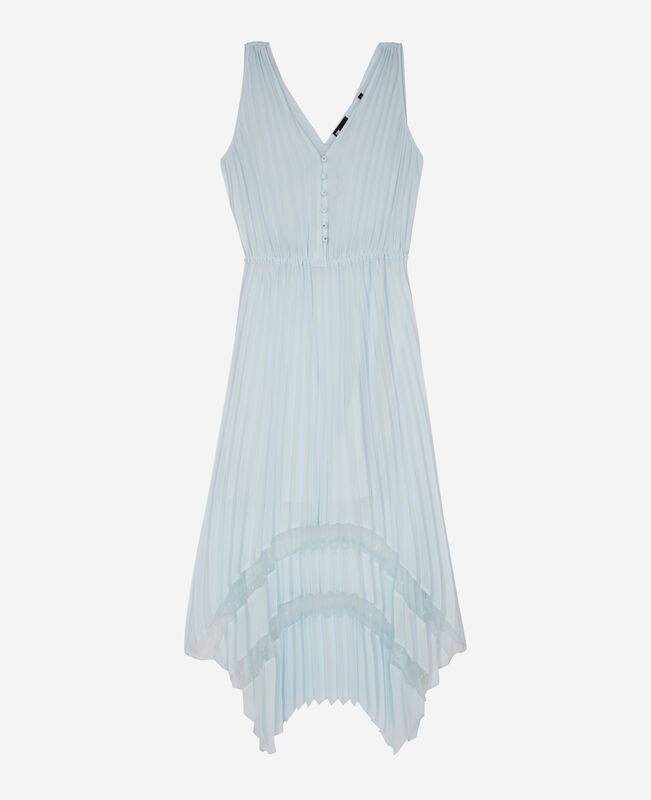 The Kooples FEMME BABY BLUE robe longue avec plissage bleue clair et plumetis
