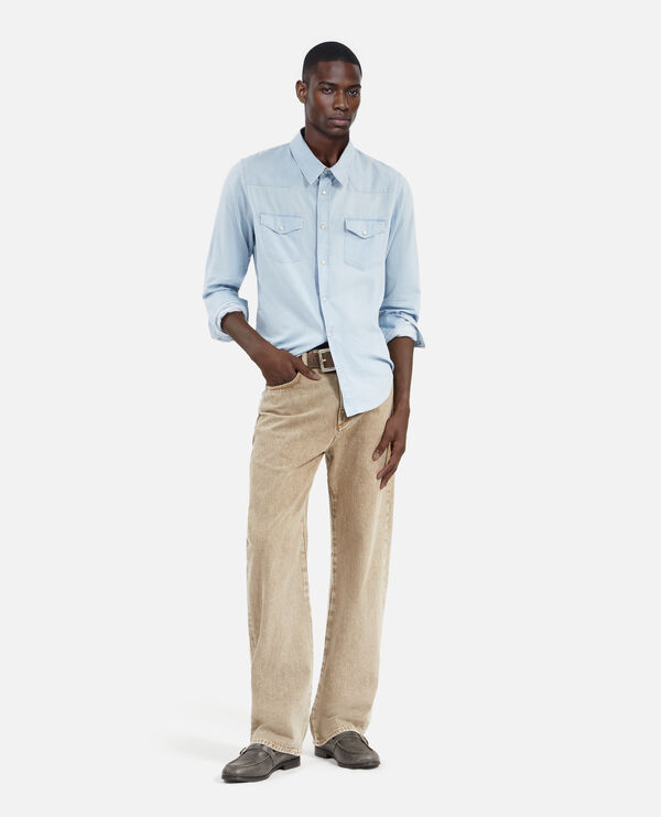The Kooples HOMME BLUE BEIGE chemise en denim bleu