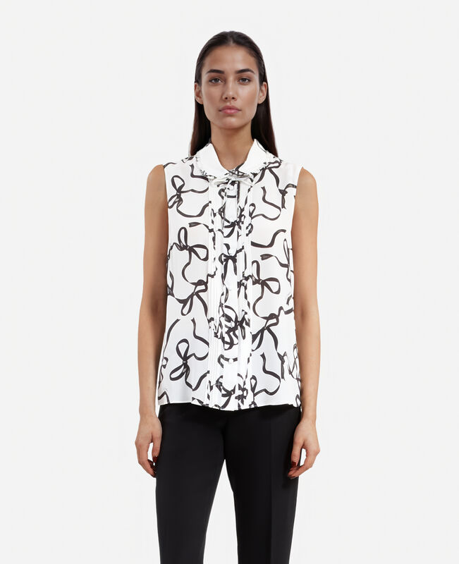The Kooples FEMME WHITE / BLACK chemise en soie imprimé rubans