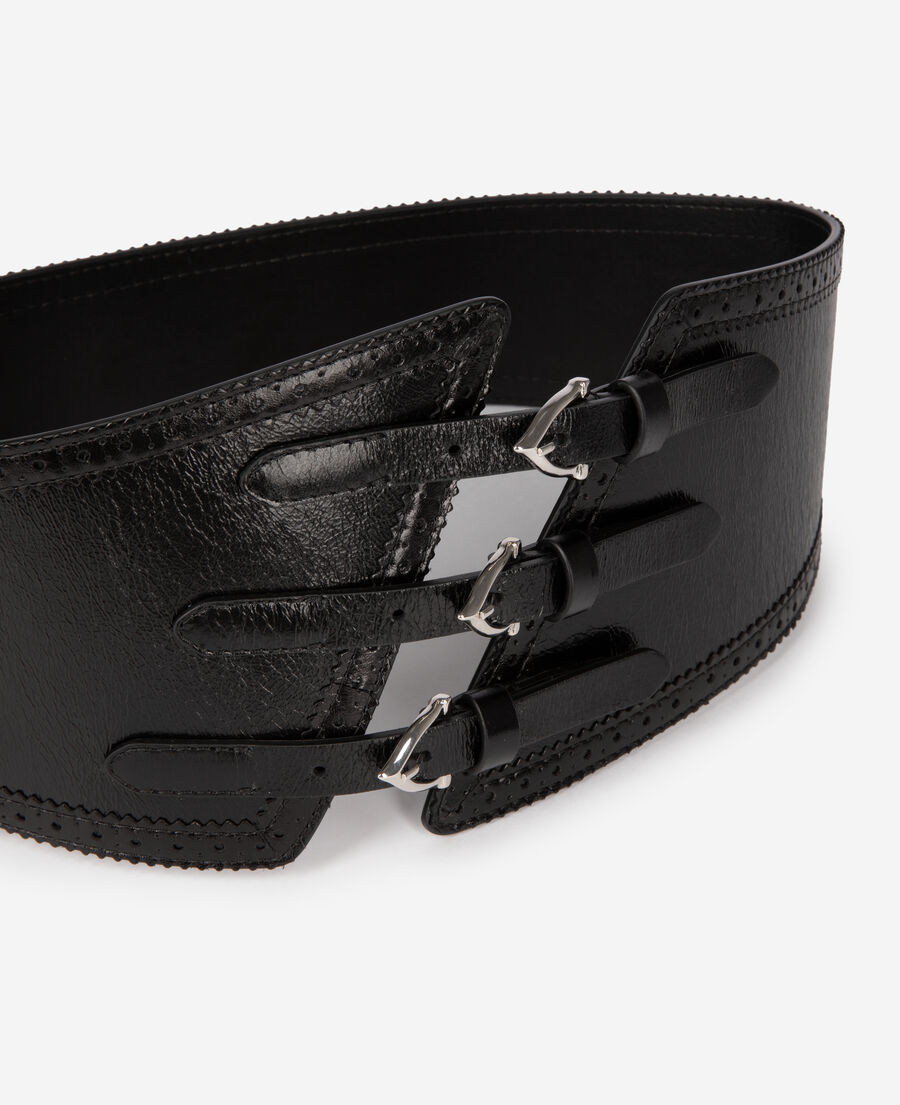 The Kooples WOMEN BLACK corset belt in black leather with buckles