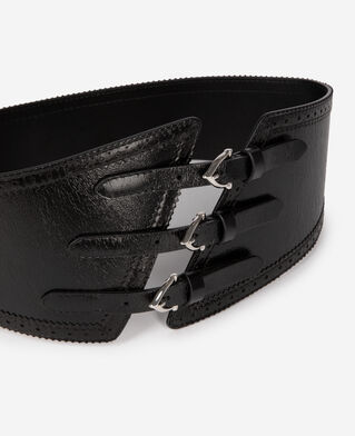 The Kooples WOMEN BLACK corset belt in black leather with buckles