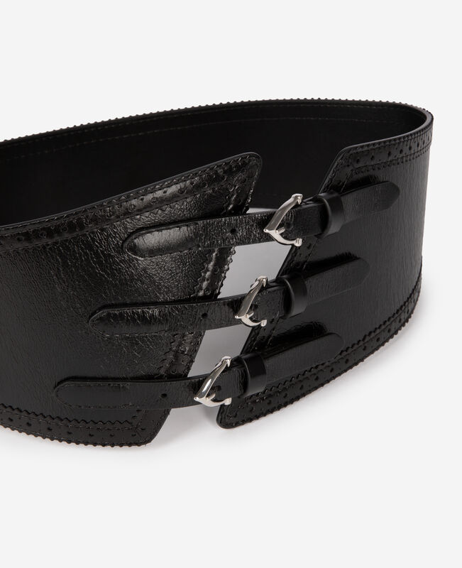 The Kooples FEMME BLACK ceinture corset en cuir noir avec boucles