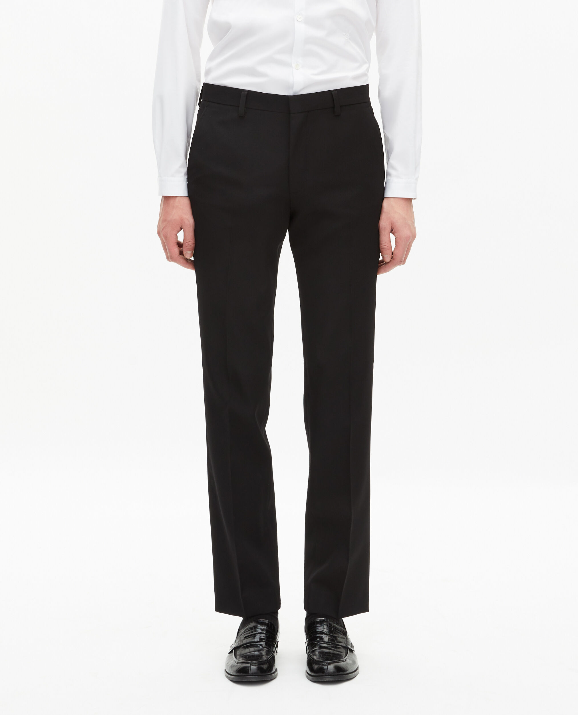 Pantalon de smoking avec détails en satin droit noir, BLACK, hi-res image number null