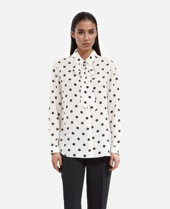 The Kooples FEMME WHITE / BLACK chemise à pois en soie blanche