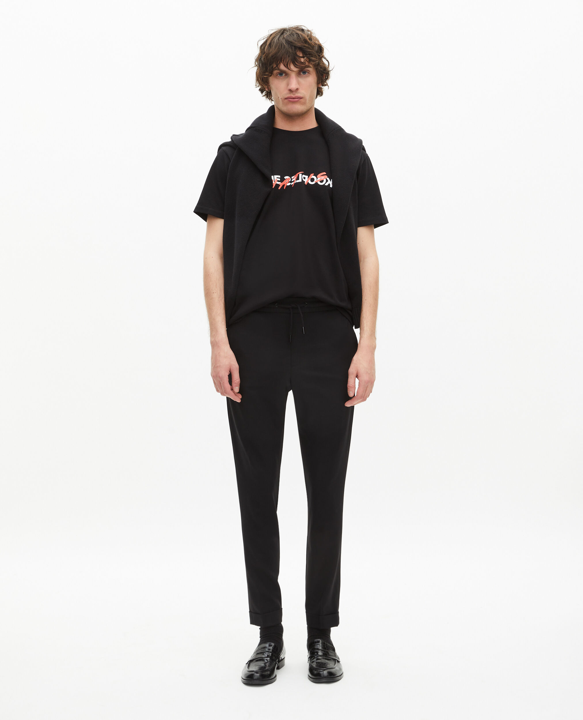 Pantalon en laine coupe droite noir , BLACK, hi-res image number null