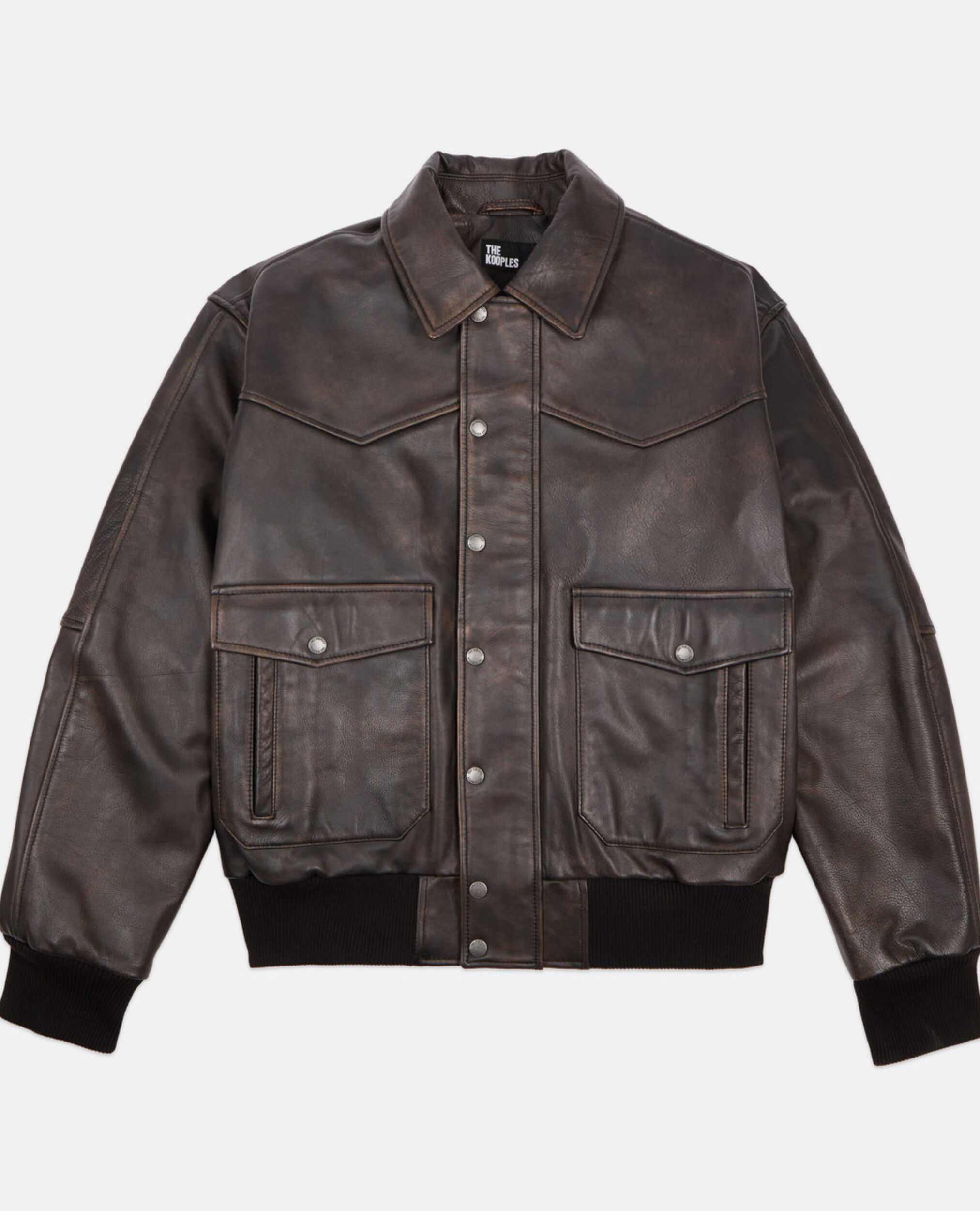 Blouson en cuir marron, DARK BROWN, hi-res image number null