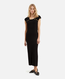 The Kooples FEMME BLACK robe longue en maille côtelée noire