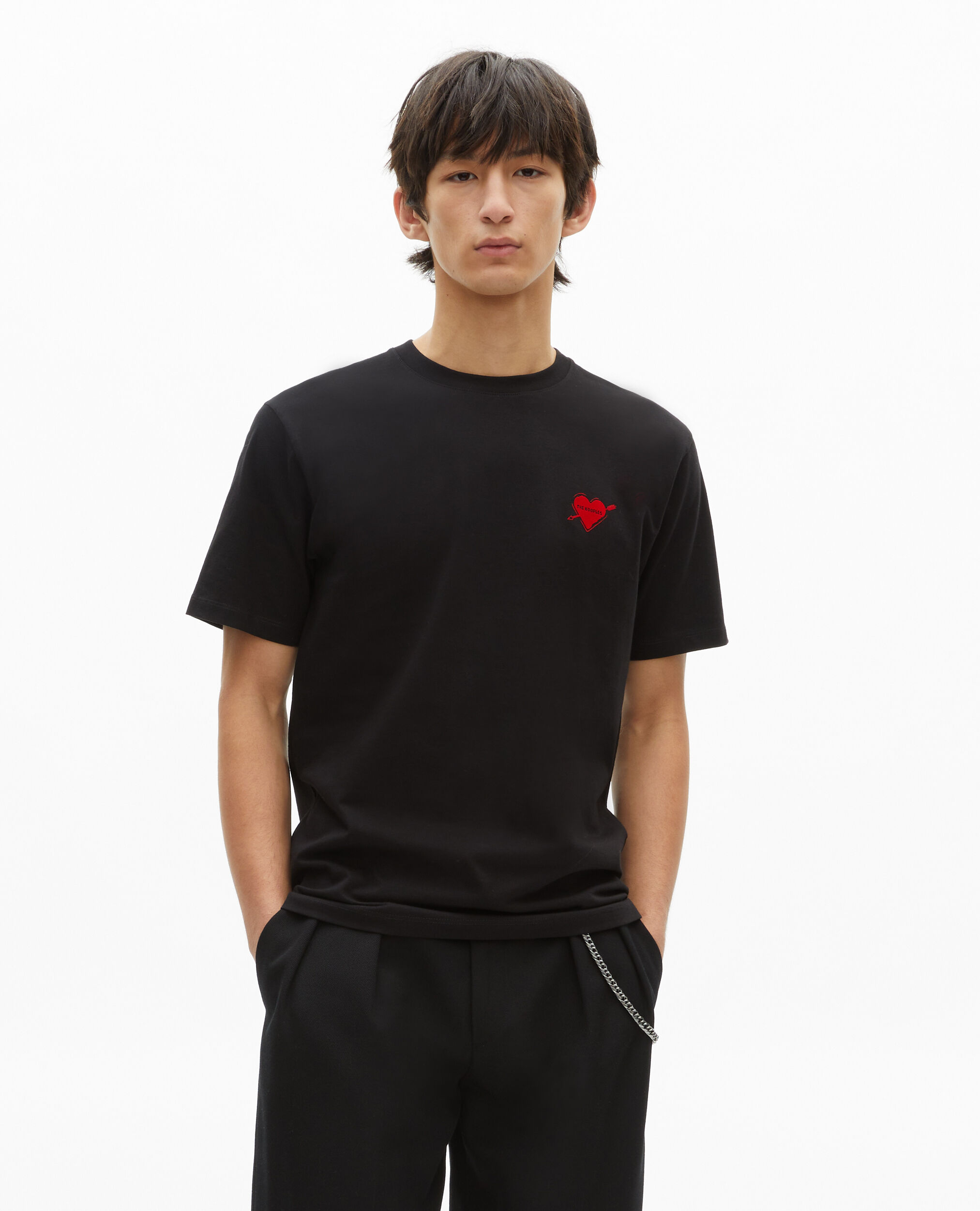 T-shirt avec flocage coeur noir, BLACK, hi-res image number null
