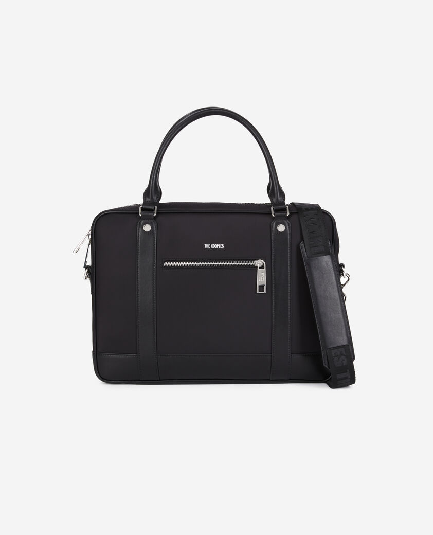 The Kooples HERREN BLACK schwarze dokumententasche aus leder und nylon