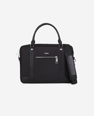 The Kooples HERREN BLACK schwarze dokumententasche aus leder und nylon