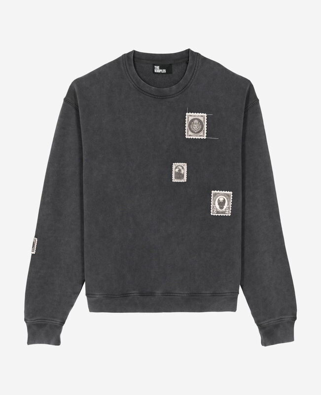 The Kooples HOMME BLACK WASHED sweatshirt avec patchs noir délavé