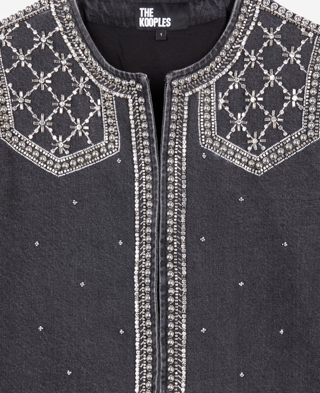 The Kooples FEMME BLACK WASHED veste en denim avec studs et perles grise