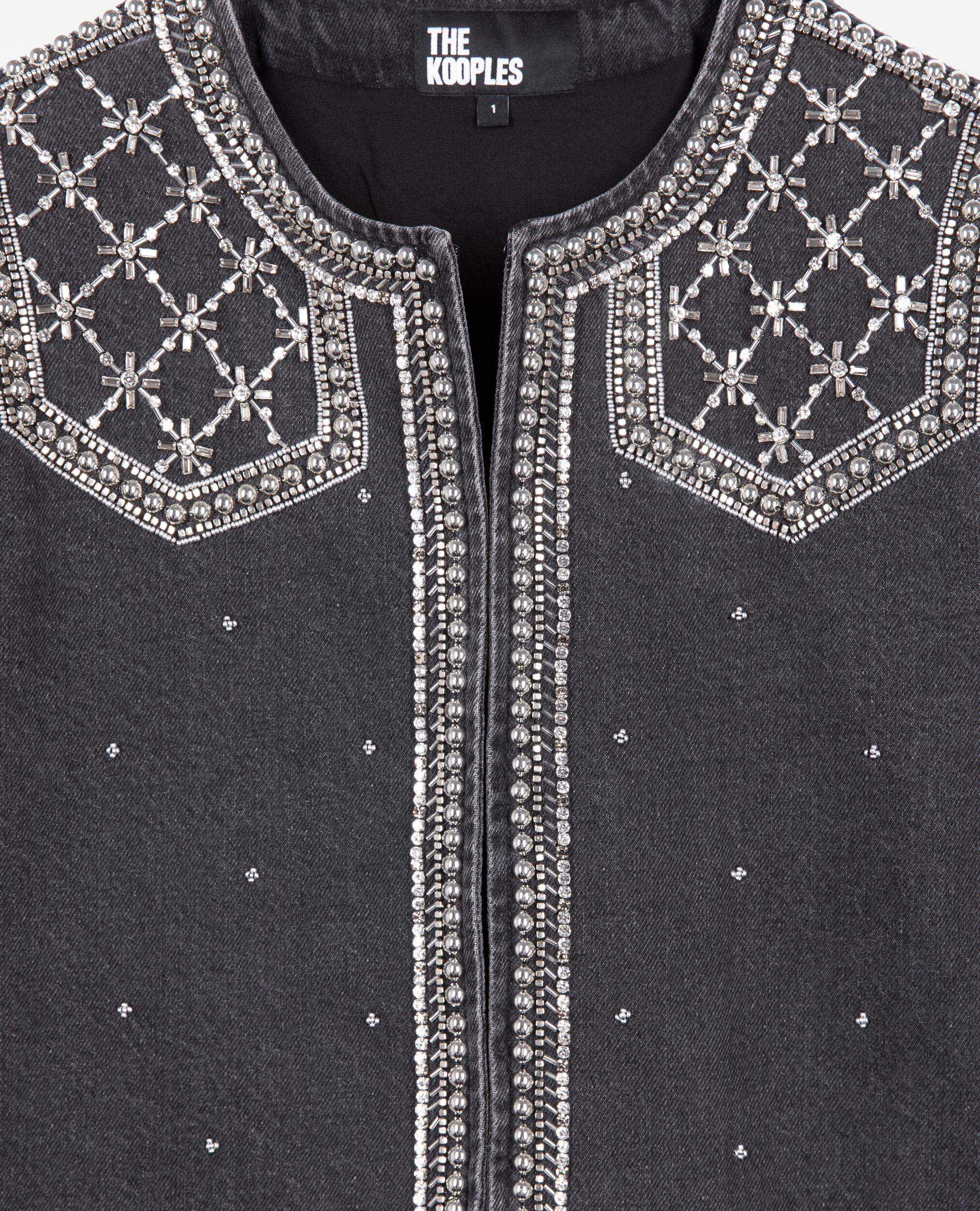 Veste en denim avec studs et perles grise, BLACK WASHED, hi-res image number null