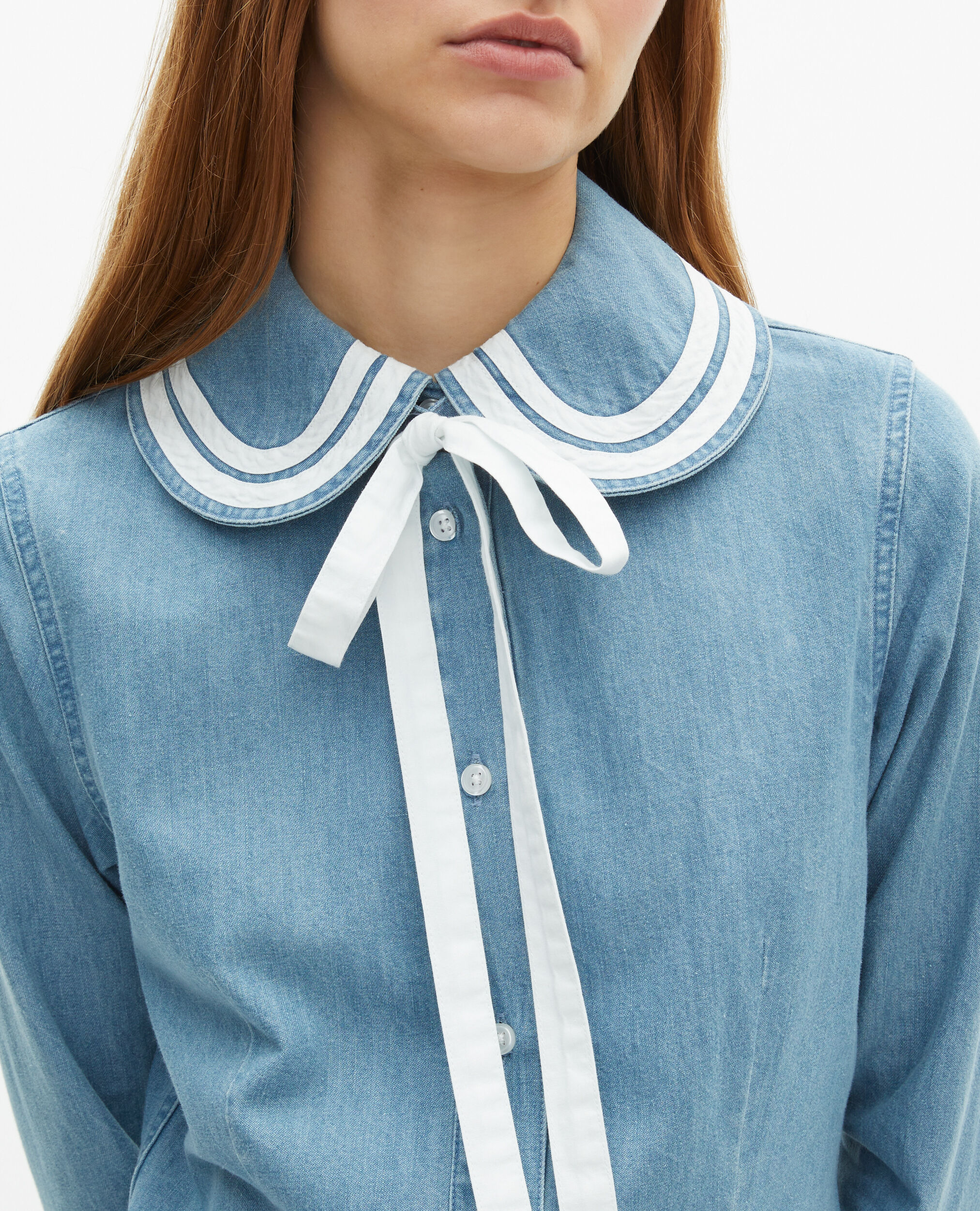 Chemise col claudine en denim, BABY BLUE, hi-res image number null