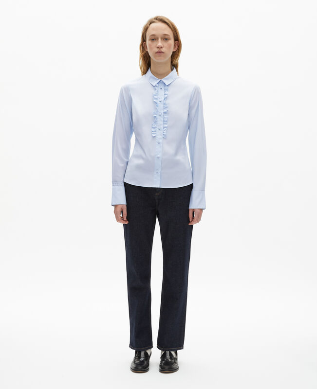 The Kooples FEMME LIGHT BLUE chemise en popeline avec volants bleue