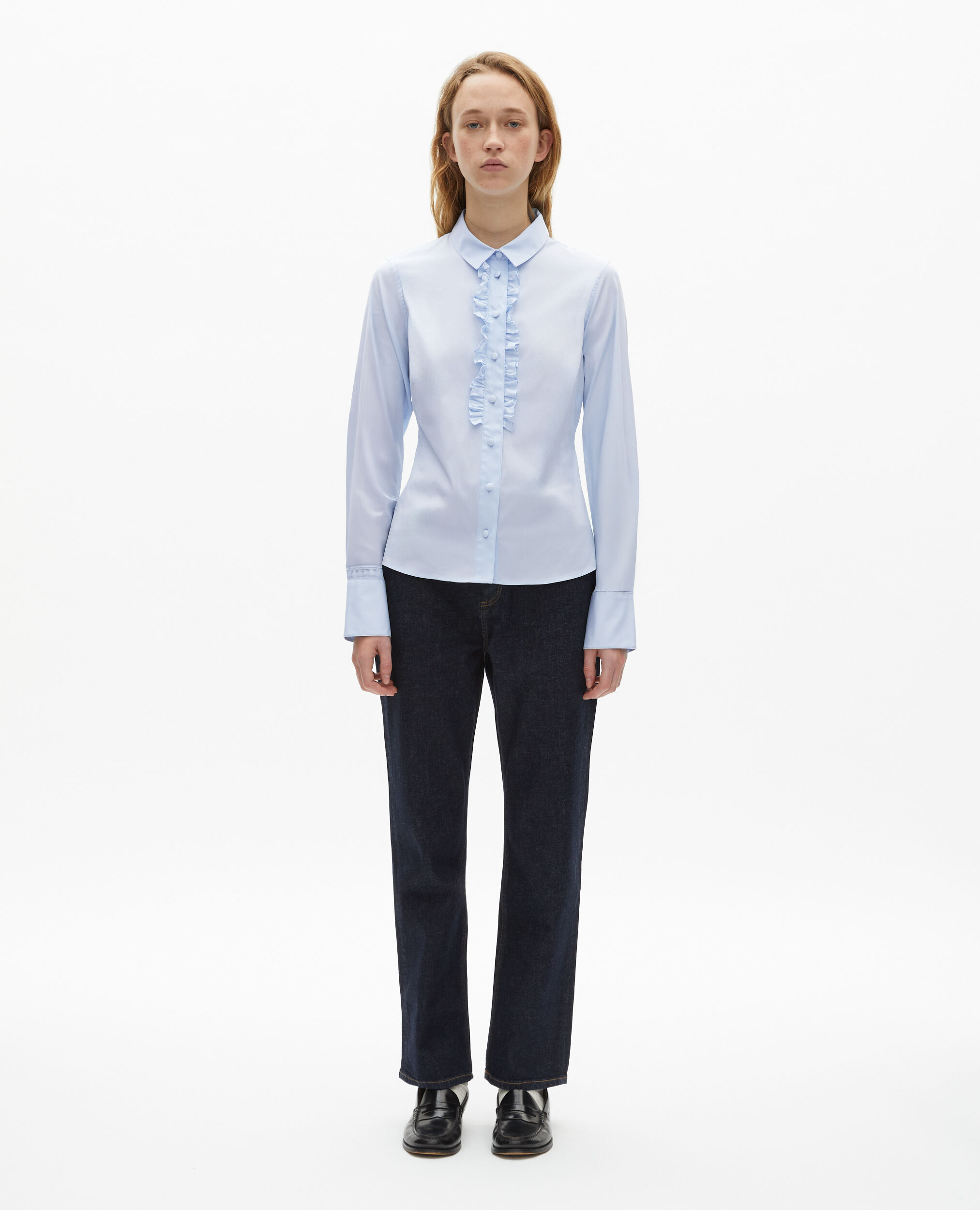 Chemise en popeline avec volants bleue, LIGHT BLUE, hi-res image number null