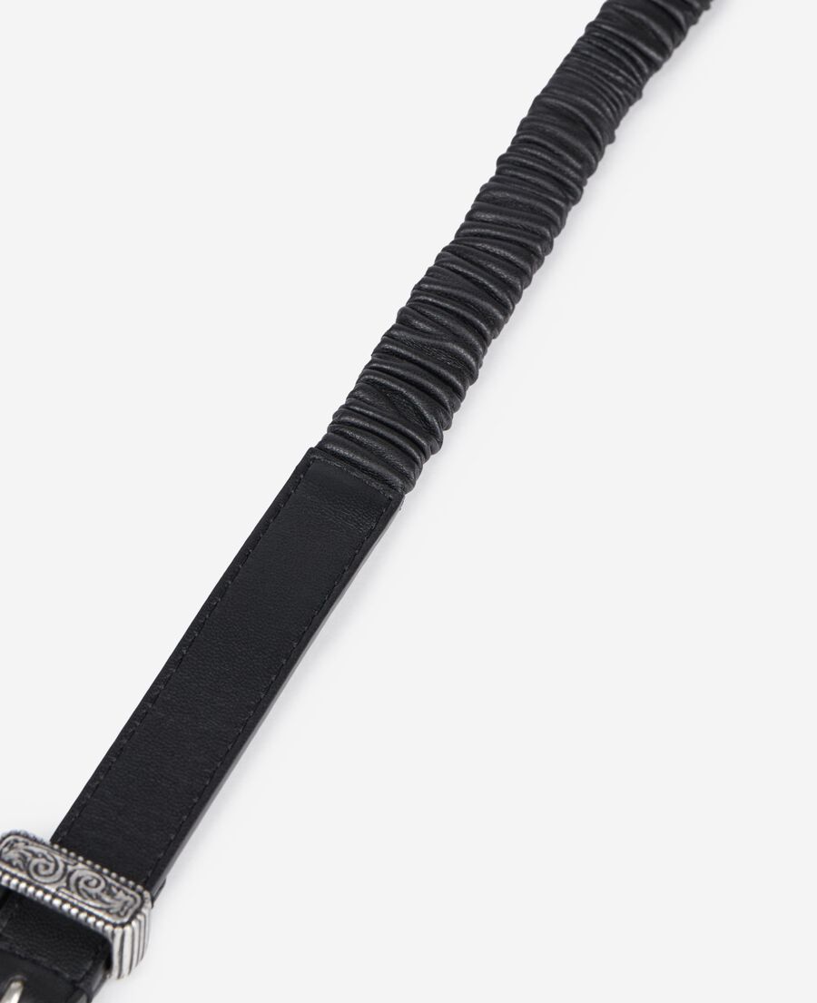 The Kooples WOMEN BLACK black ruched leather thin belt