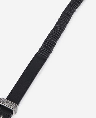 The Kooples WOMEN BLACK black ruched leather thin belt