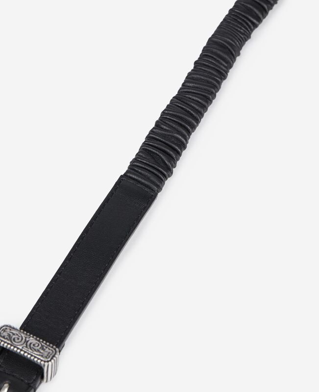 The Kooples FEMME BLACK ceinture fine en cuir froncé noir