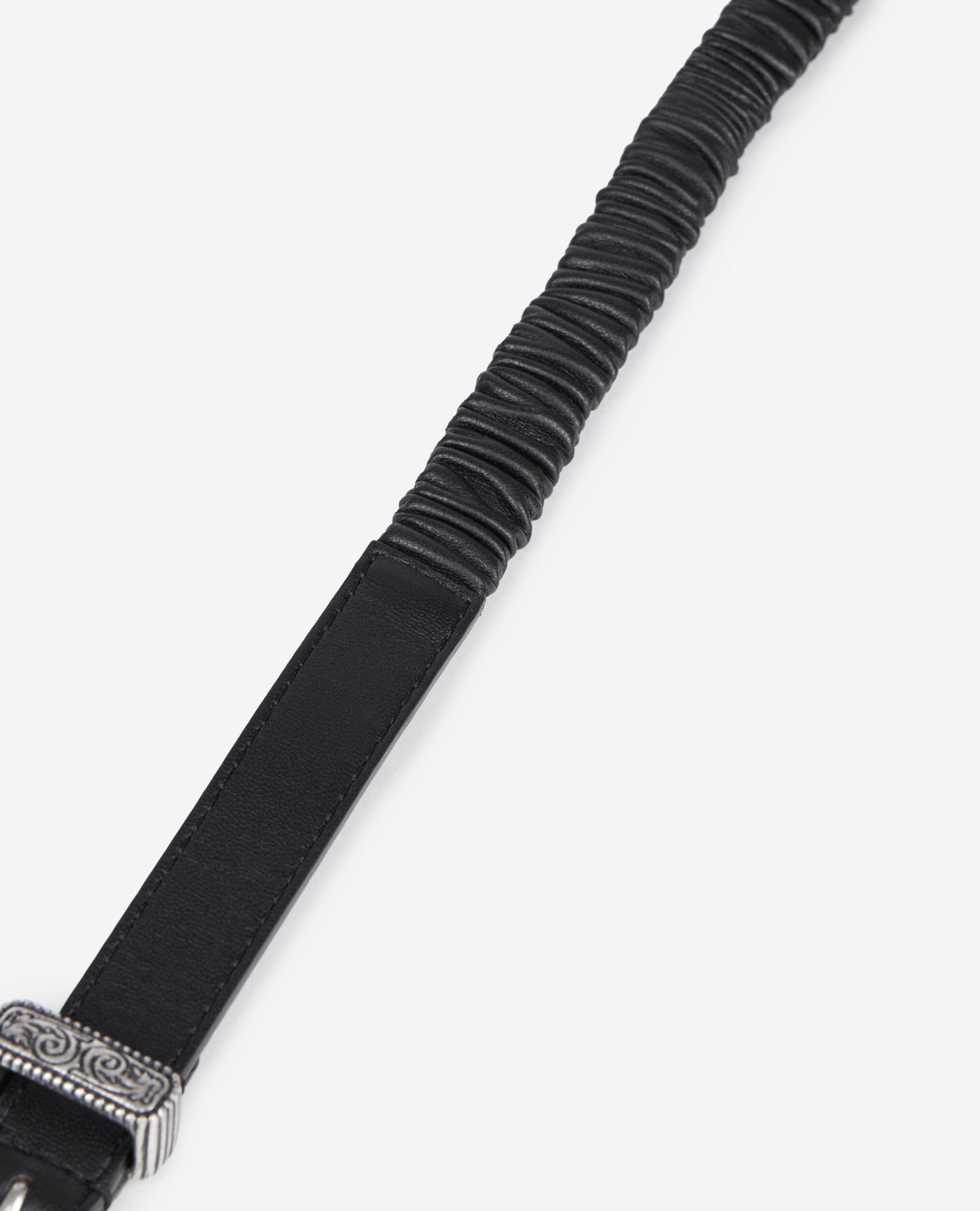 Ceinture fine en cuir froncé noir, BLACK, hi-res image number null