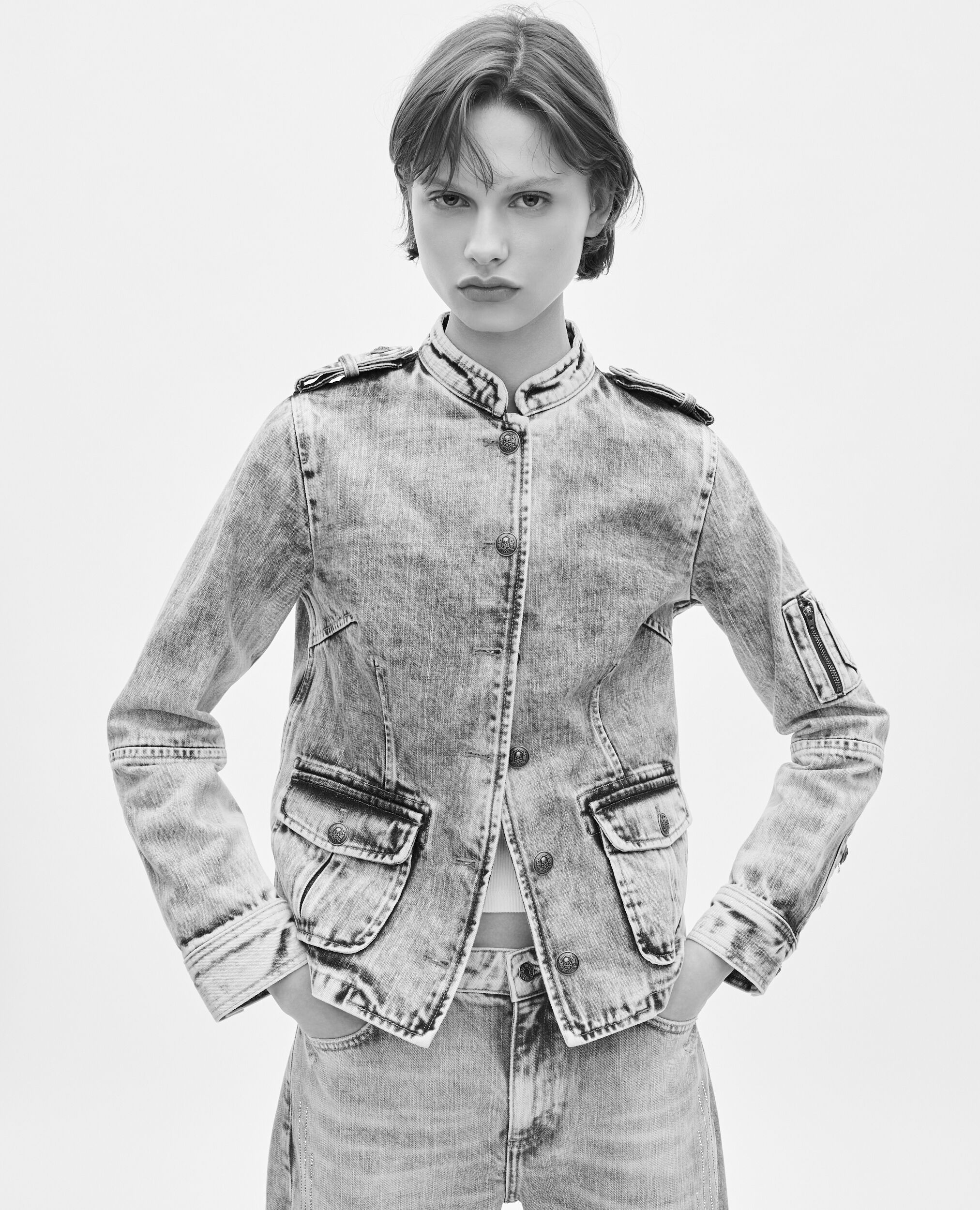 Veste style officier en denim, BABY BLUE, hi-res image number null