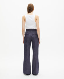 The Kooples FEMME BLUE pantalon flare en coton et lin bleu