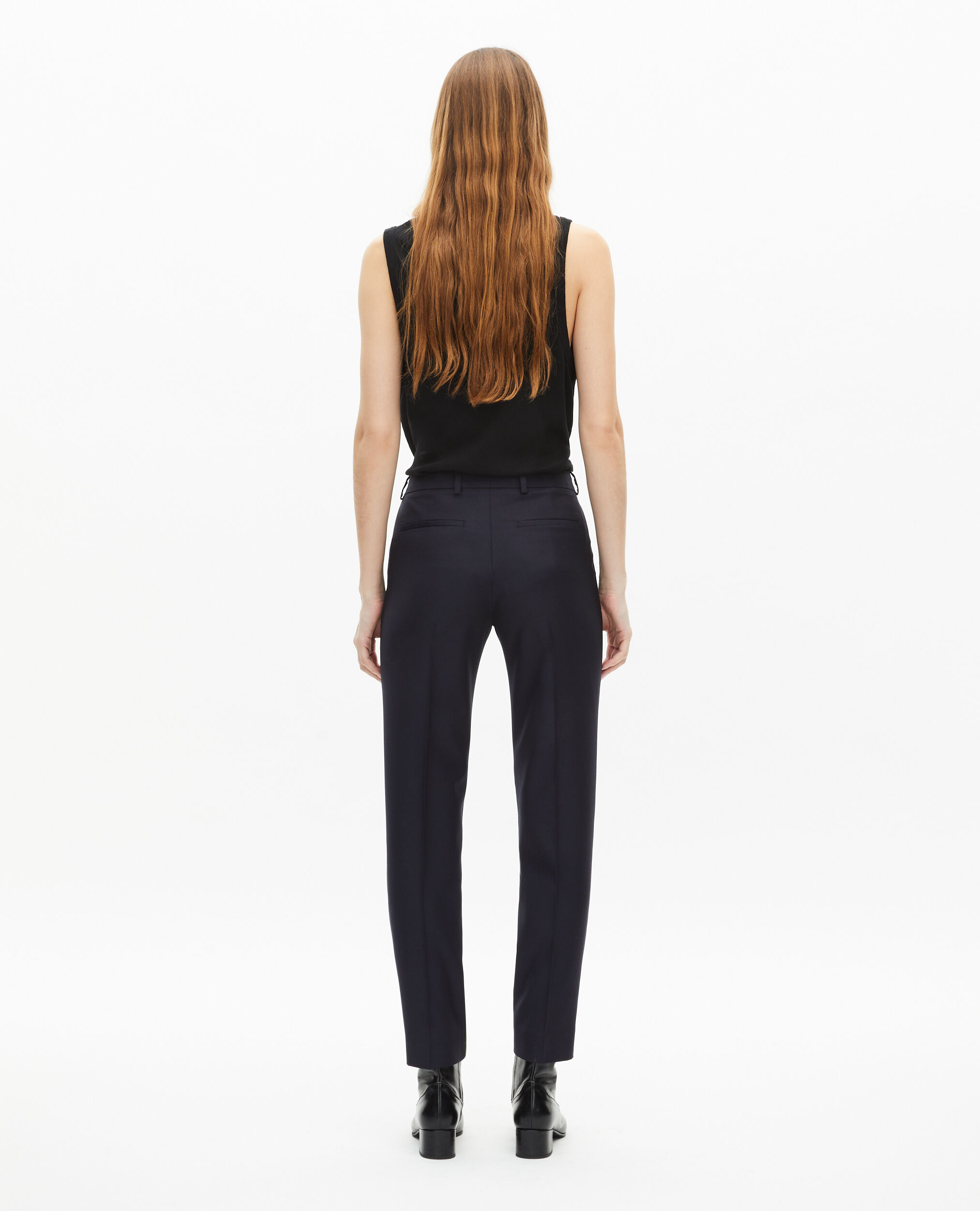 Pantalon tailleur en laine coupe ajustée bleu marine, NAVY, hi-res image number null